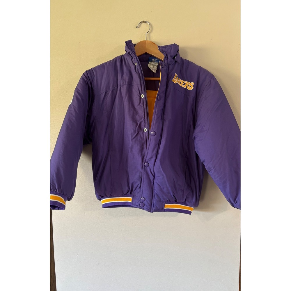 Vintage Reebok NBA Los‎ Angeles Lakers Puffer Jacket Purple Youth Medium 10/12